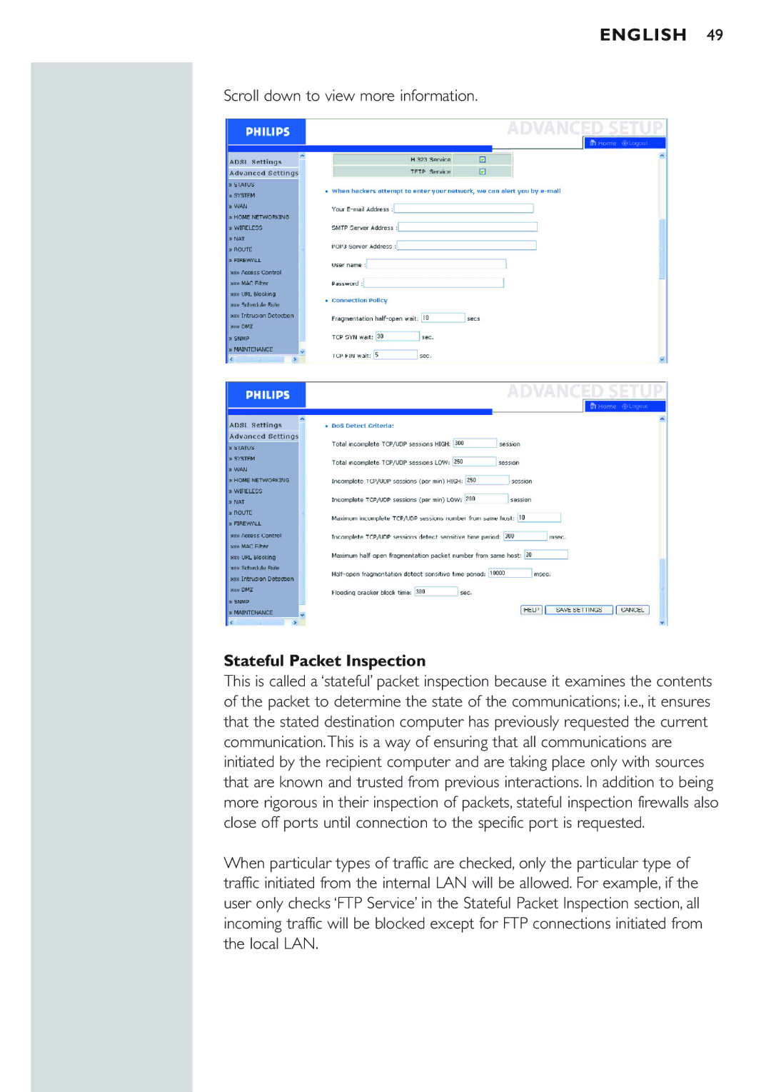 Philips CPWBS154 manual Scroll down to view more information, Stateful Packet Inspection 