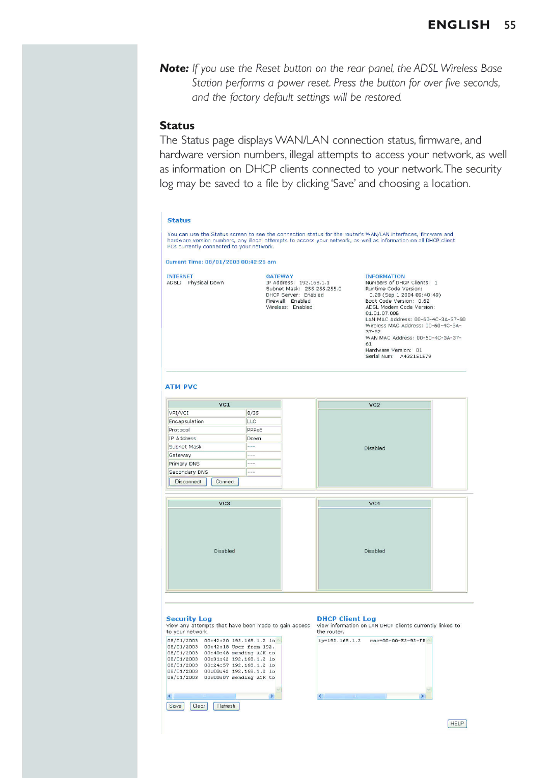 Philips CPWBS154 manual Status 