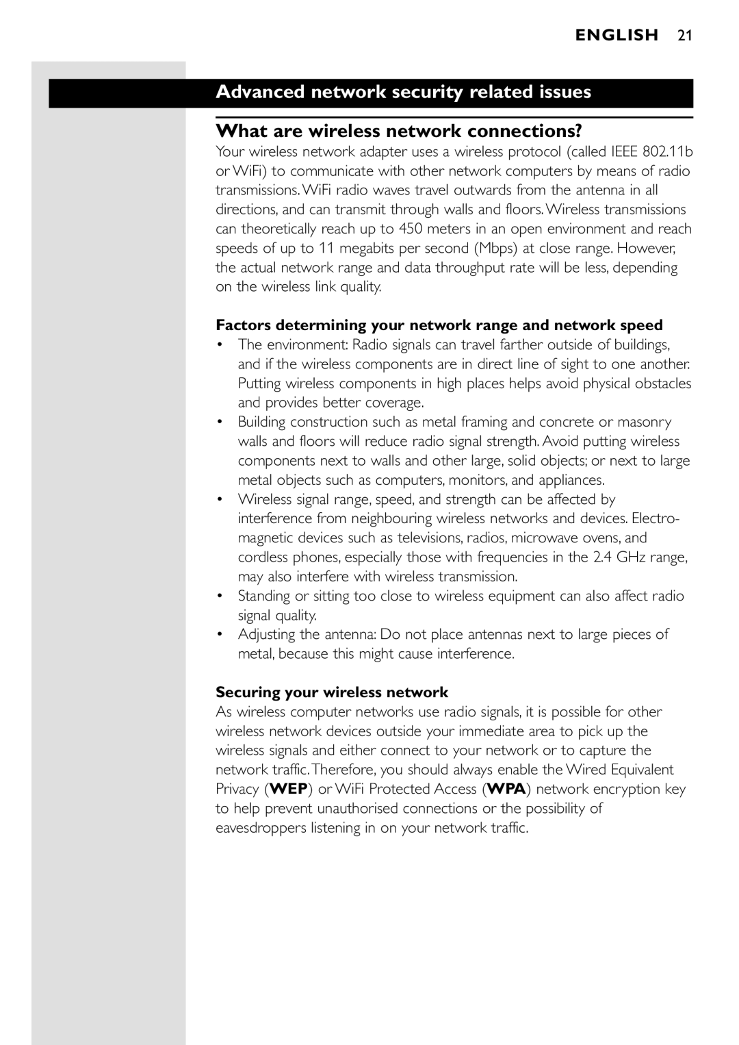 Philips CPWUA001 manual Advanced network security related issues, What are wireless network connections? 