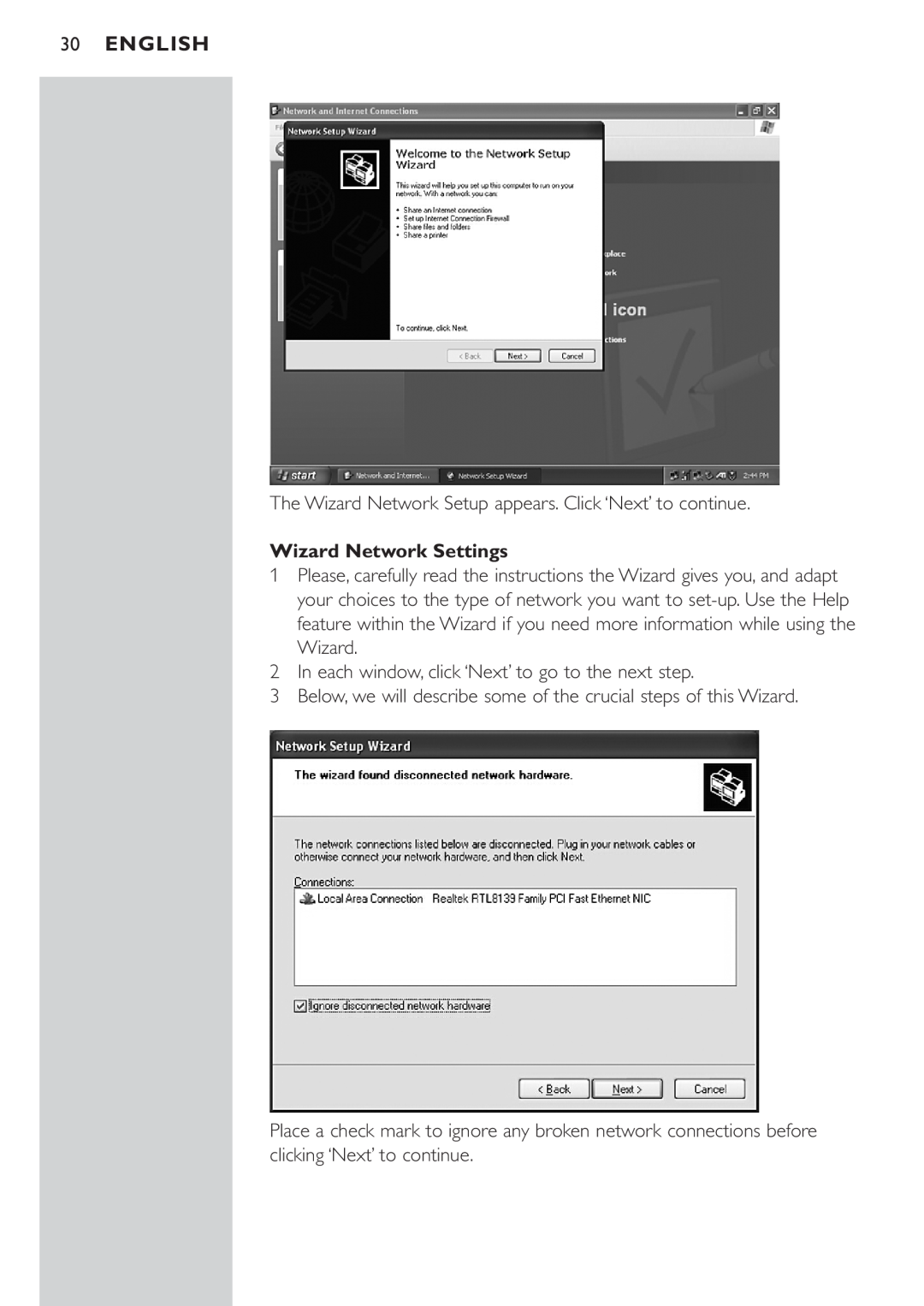 Philips CPWUA054 manual English, Wizard Network Settings 