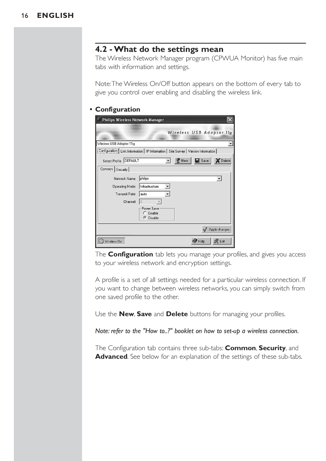 Philips CPWUA054 manual What do the settings mean, Configuration 