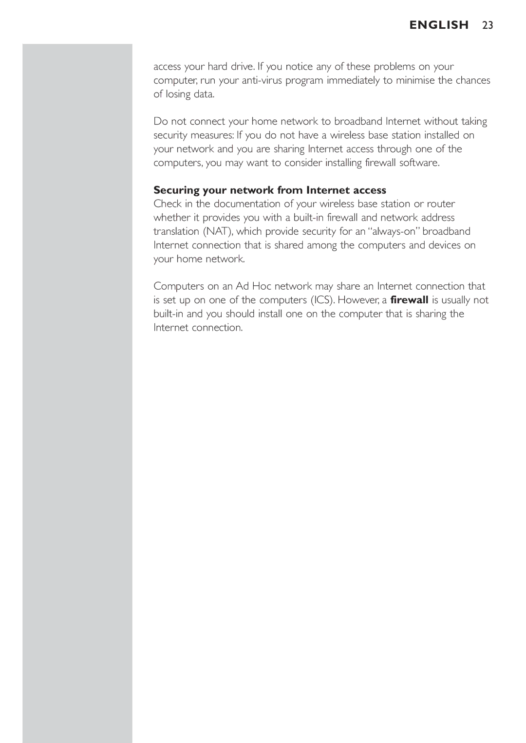 Philips CPWUA054 manual Securing your network from Internet access 