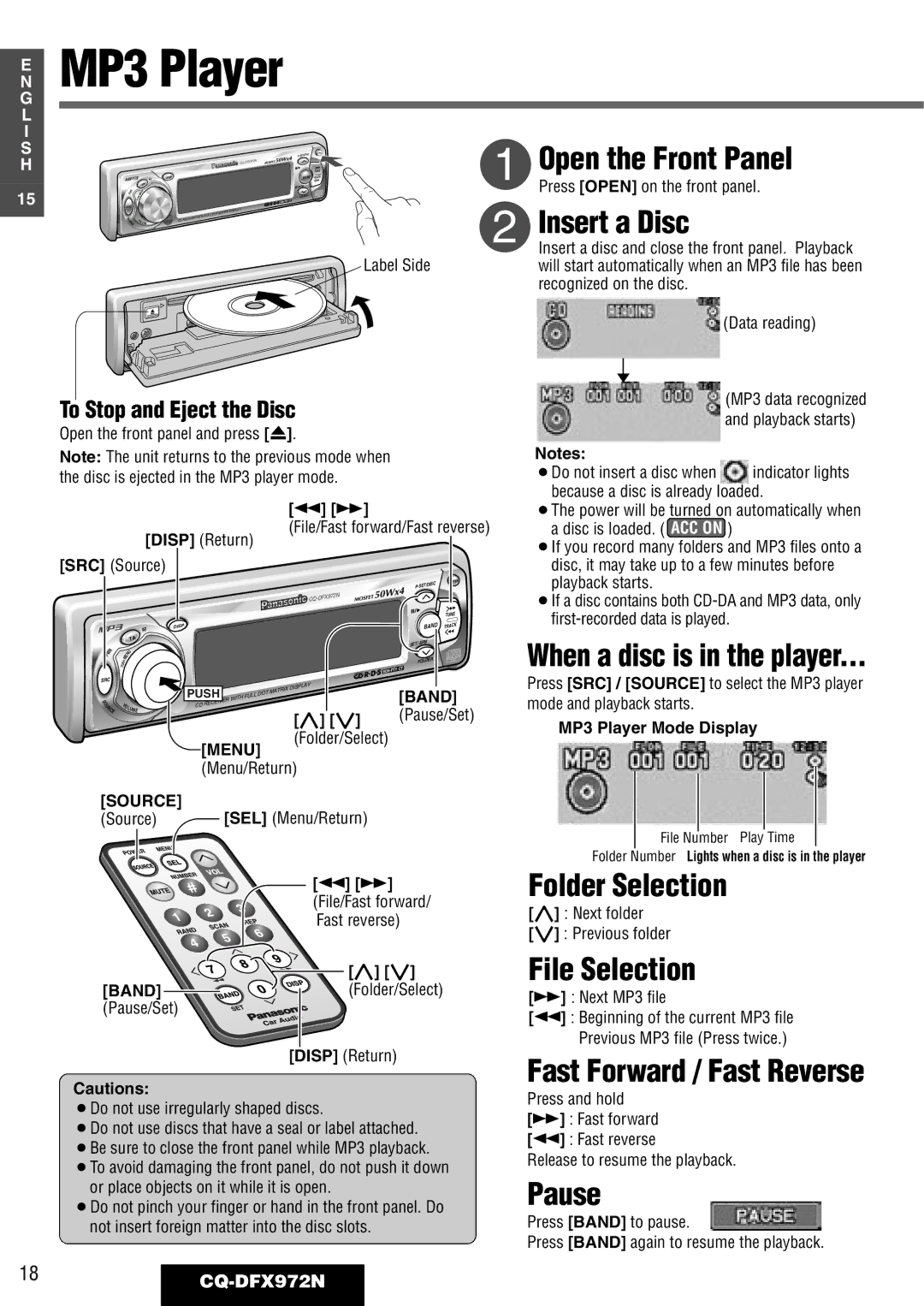 Philips operating instructions MP3 Player, Folder Selection, File Selection, 18CQ-DFX972N 