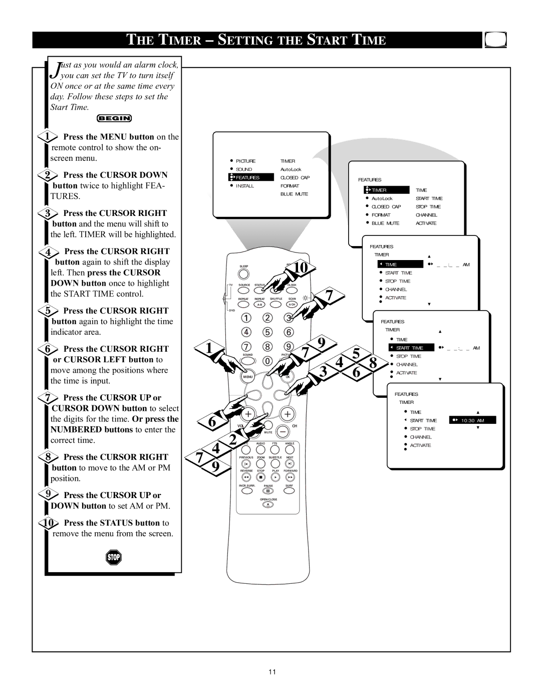 Philips CRT Television manual Timer Setting the Start Time 