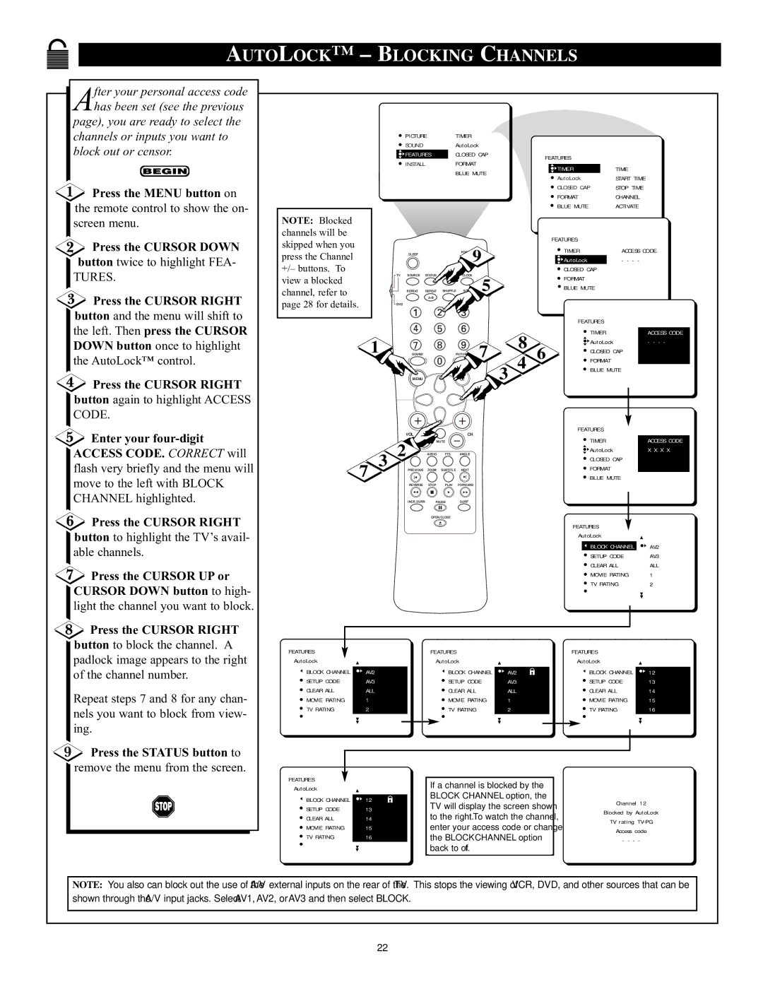 Philips CRT Television manual Autolock Blocking Channels, Timer 