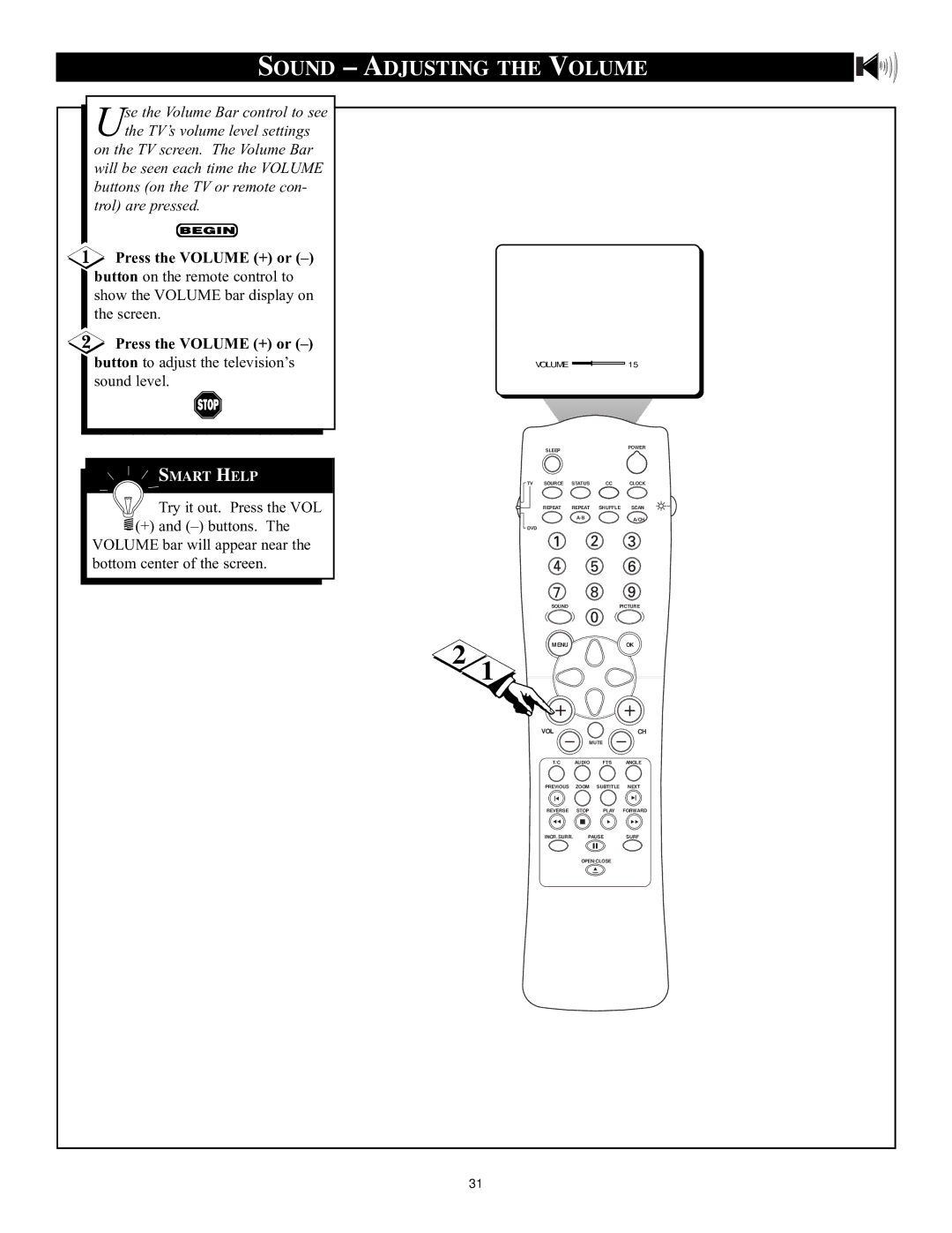 Philips CRT Television manual Sound Adjusting the Volume 