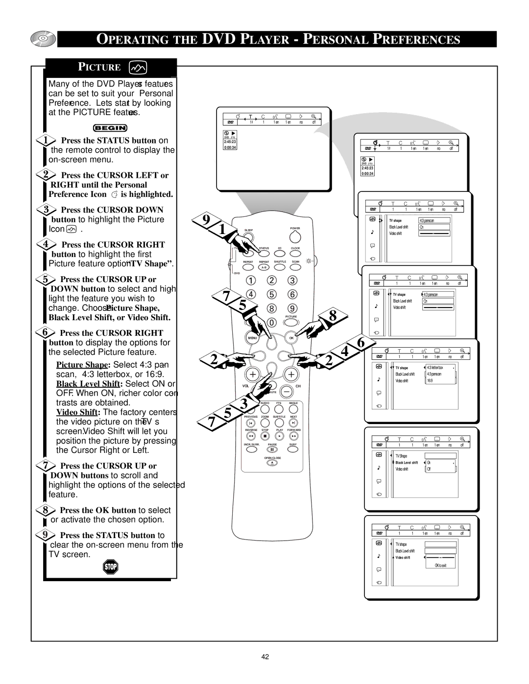 Philips CRT Television manual Operating the DVD Player Personal Preferences 