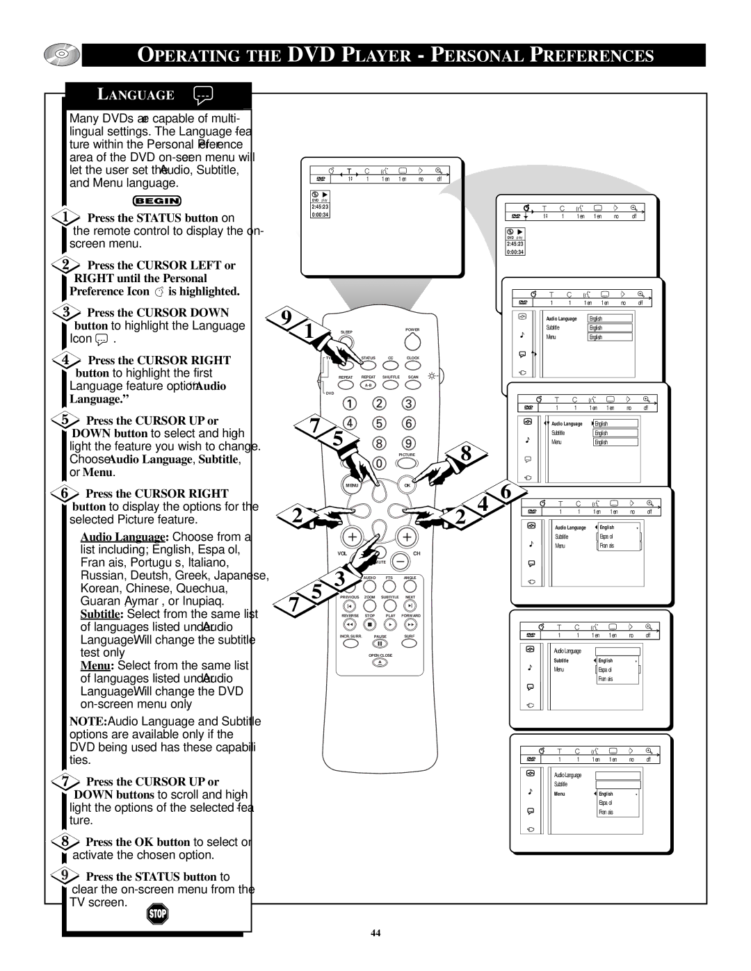 Philips CRT Television manual Language, English Menu 