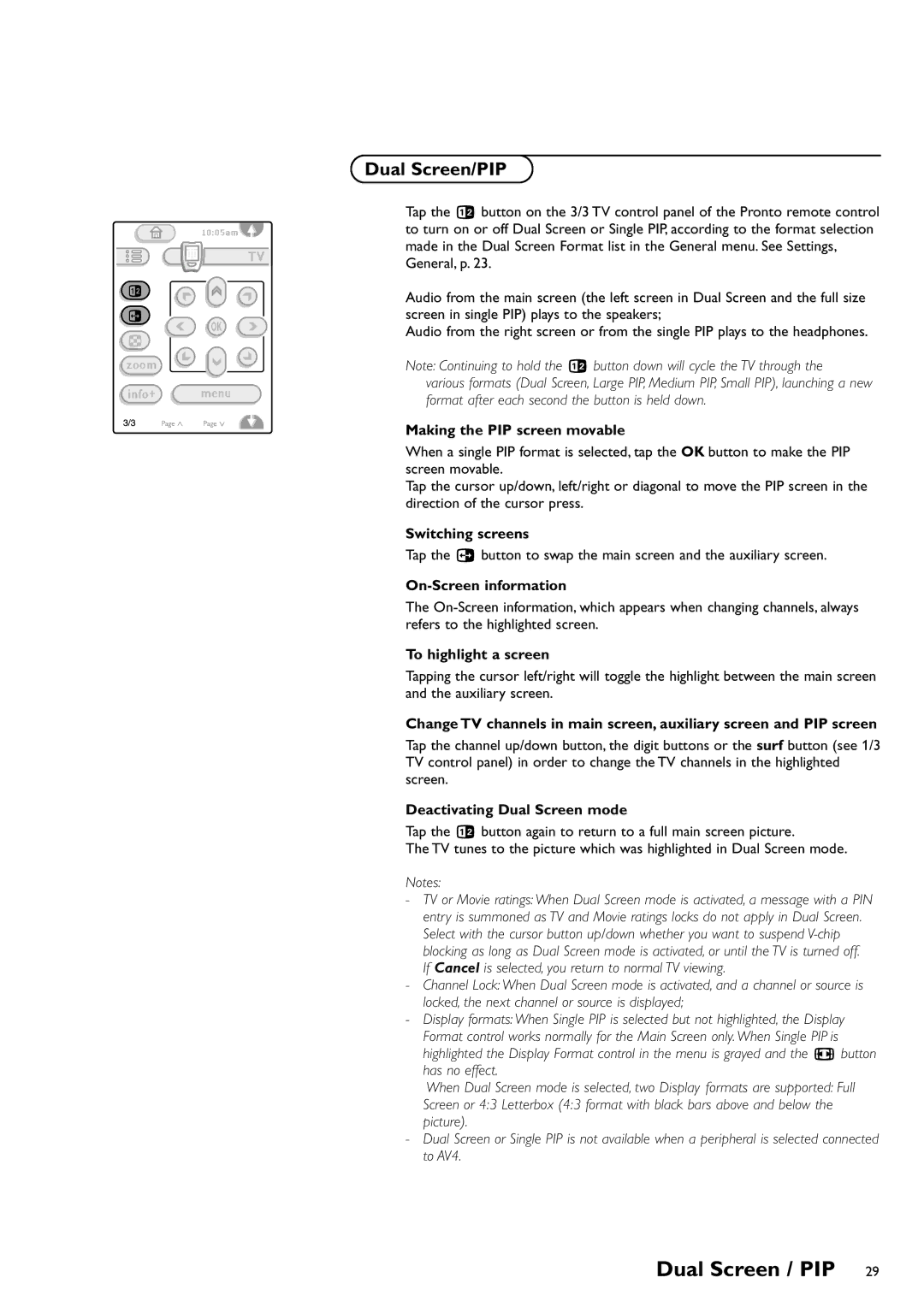 Philips CRT TV warranty Dual Screen / PIP, Dual Screen/PIP 