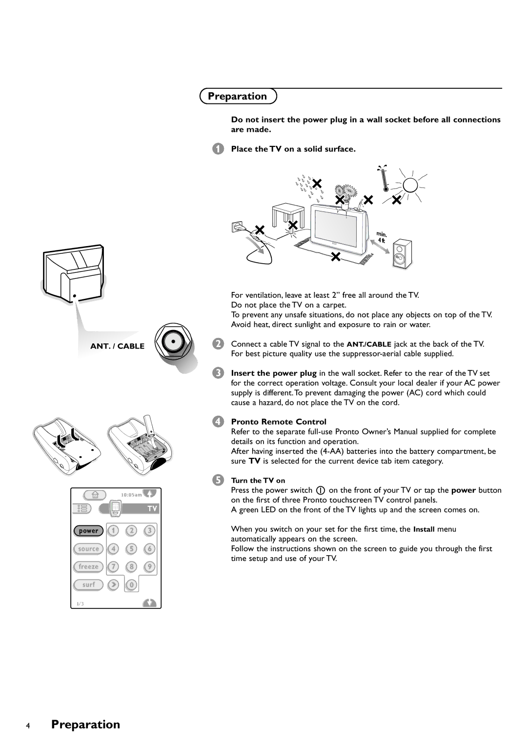 Philips CRT TV warranty Preparation, ‘ Pronto Remote Control 