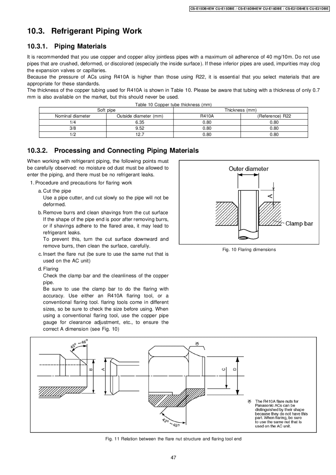 Philips CS-E15DB4EW specifications Refrigerant Piping Work, Processing and Connecting Piping Materials 