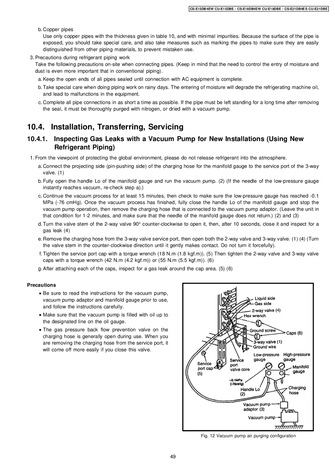 Philips CS-E15DB4EW specifications Installation, Transferring, Servicing, Precautions 