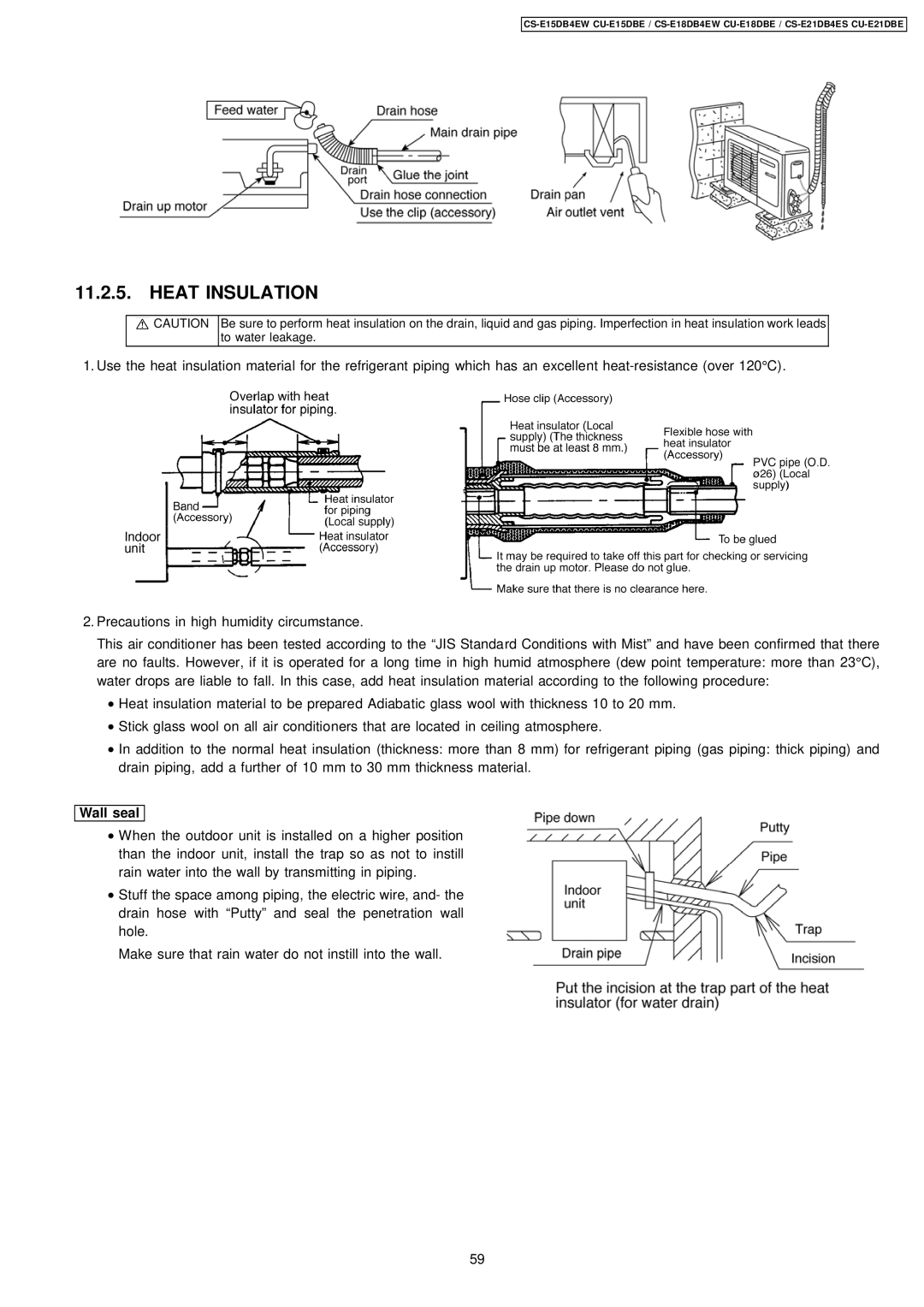 Philips CS-E15DB4EW specifications Heat Insulation, Wall seal 