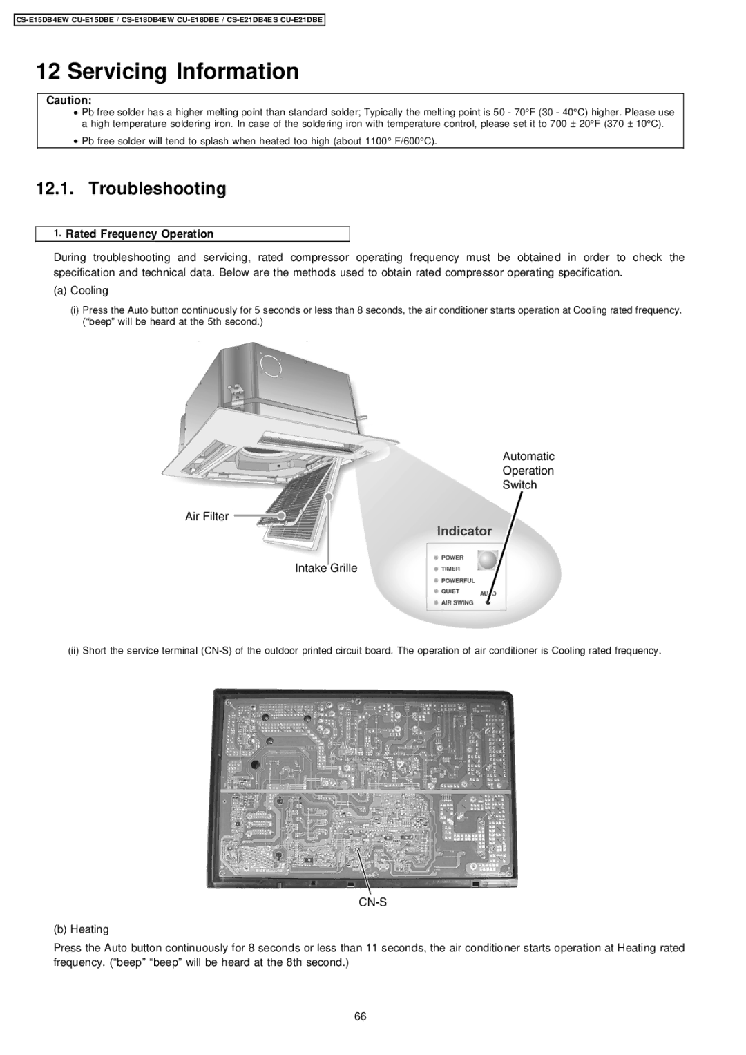 Philips CS-E15DB4EW specifications Servicing Information, Troubleshooting, Rated Frequency Operation 