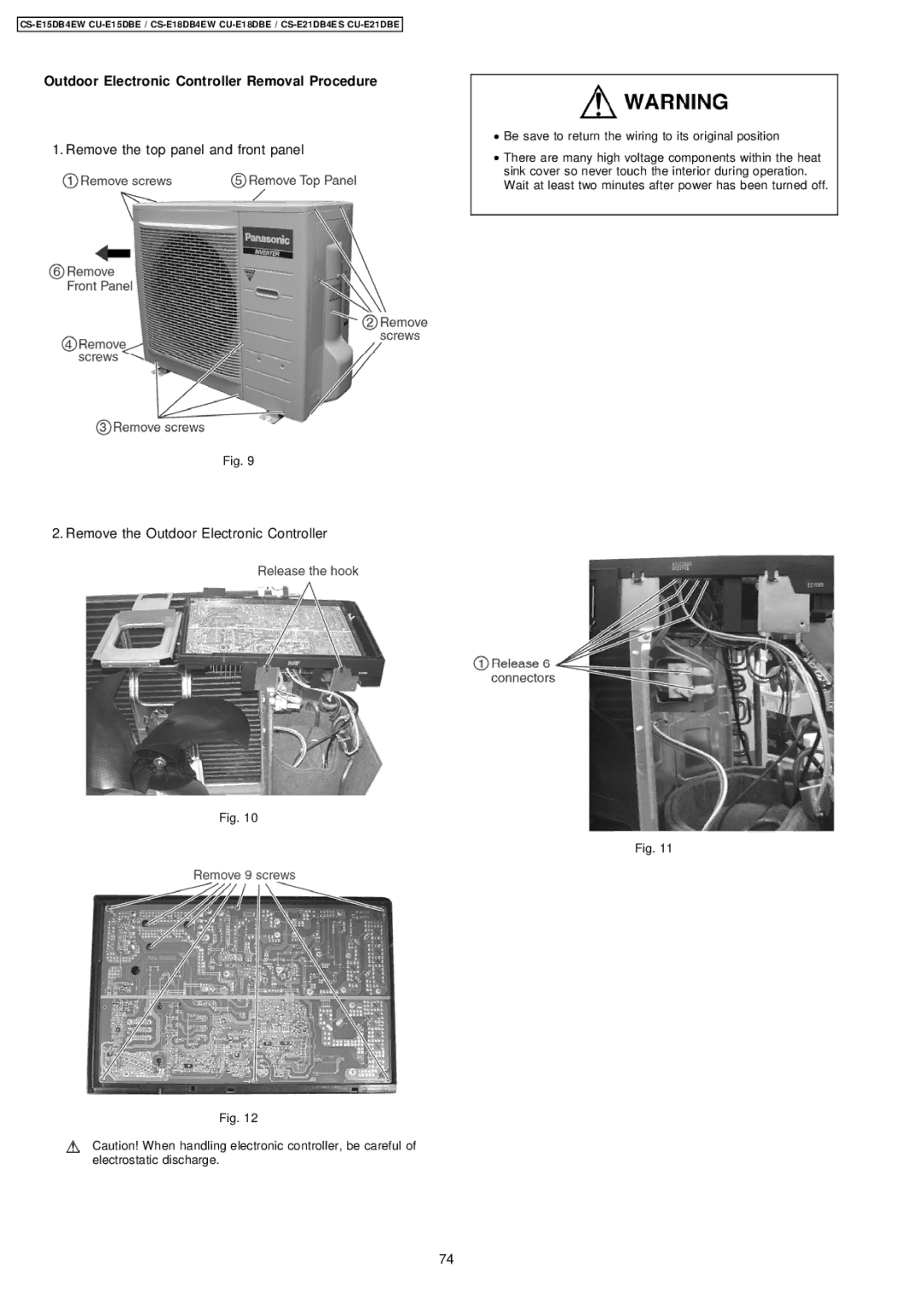 Philips CS-E15DB4EW specifications Outdoor Electronic Controller Removal Procedure, Remove the top panel and front panel 