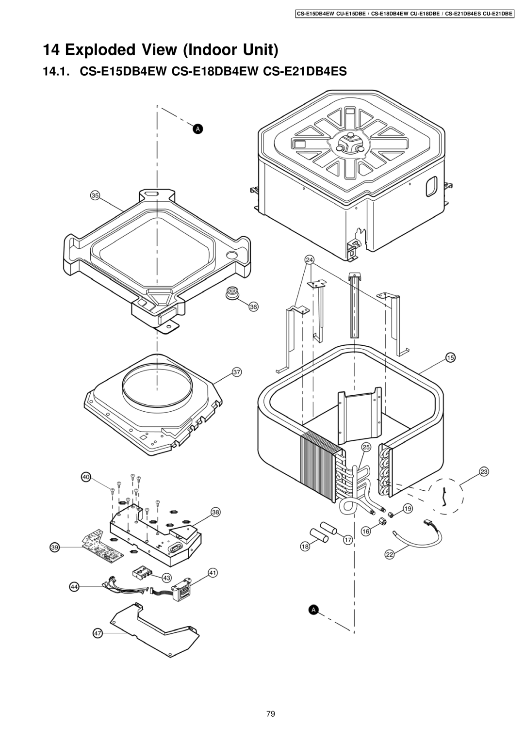 Philips specifications Exploded View Indoor Unit, CS-E15DB4EW CS-E18DB4EW CS-E21DB4ES 