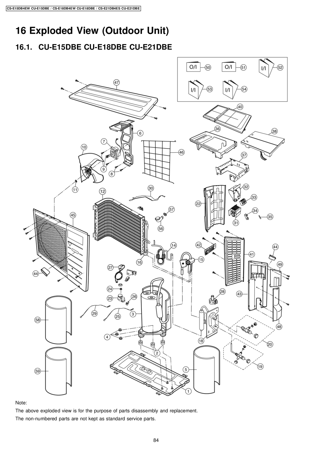 Philips CS-E15DB4EW specifications Exploded View Outdoor Unit, CU-E15DBE CU-E18DBE CU-E21DBE 