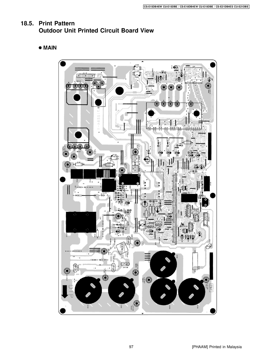 Philips CS-E15DB4EW specifications Print Pattern Outdoor Unit Printed Circuit Board View 