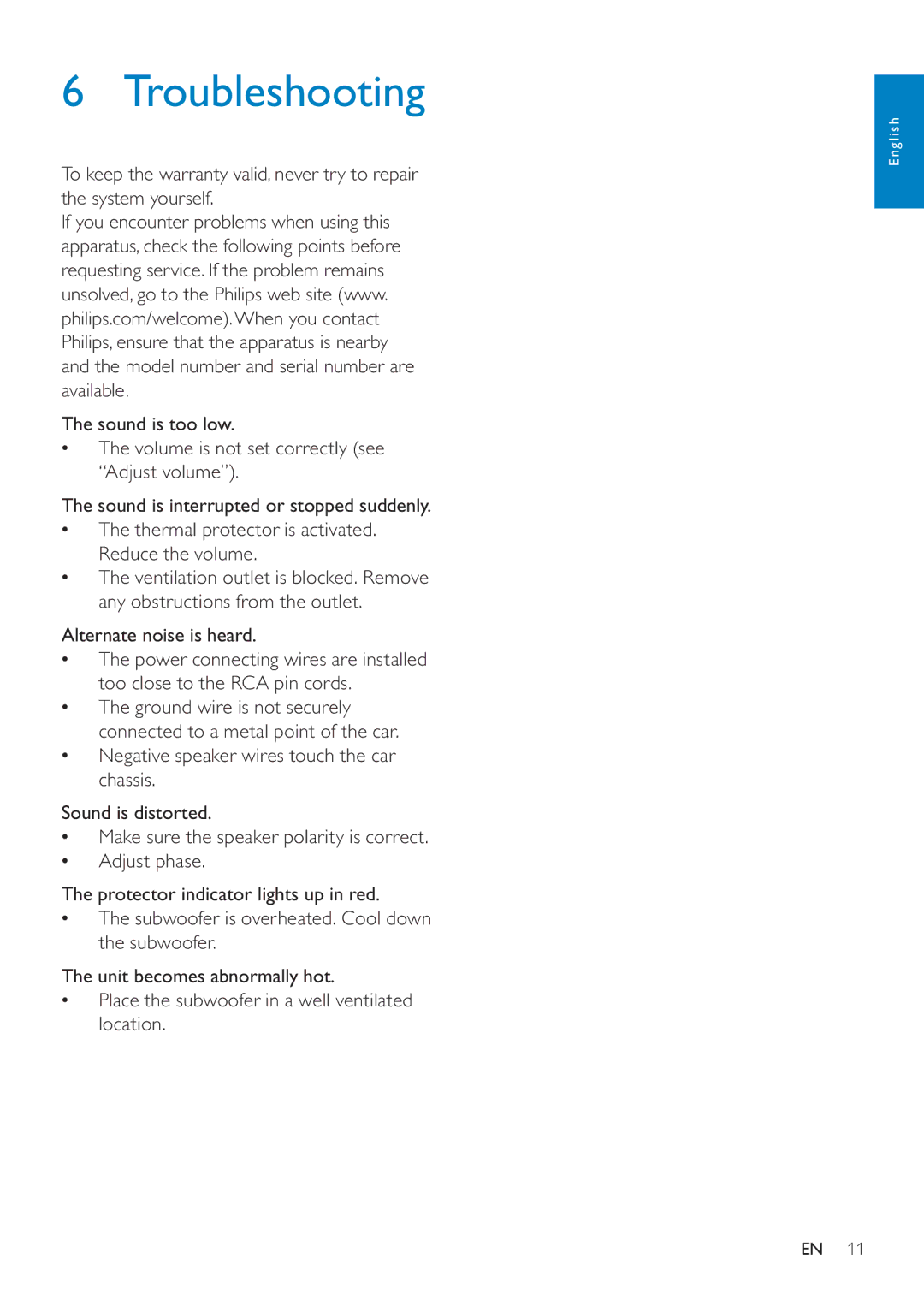 Philips CSM1000/00 user manual Troubleshooting, Alternate noise is heard 