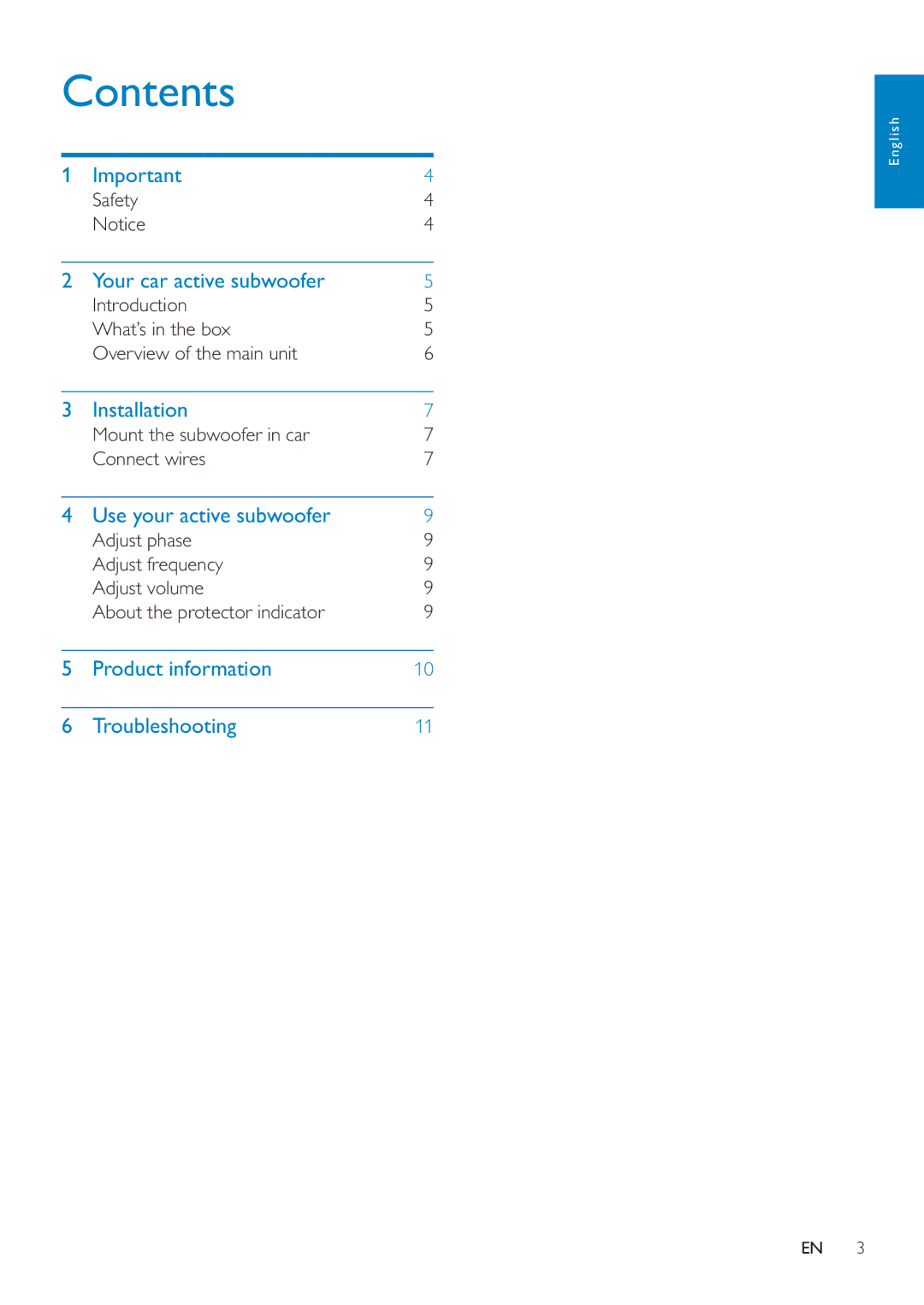 Philips CSM1000/00 user manual Contents 