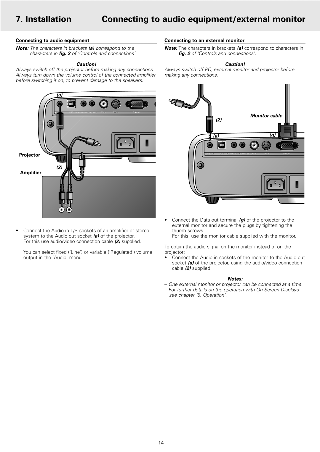 Philips cSmart Series manual Connecting to audio equipment/external monitor, Installation, Amplifier, Monitor cable, Notes 