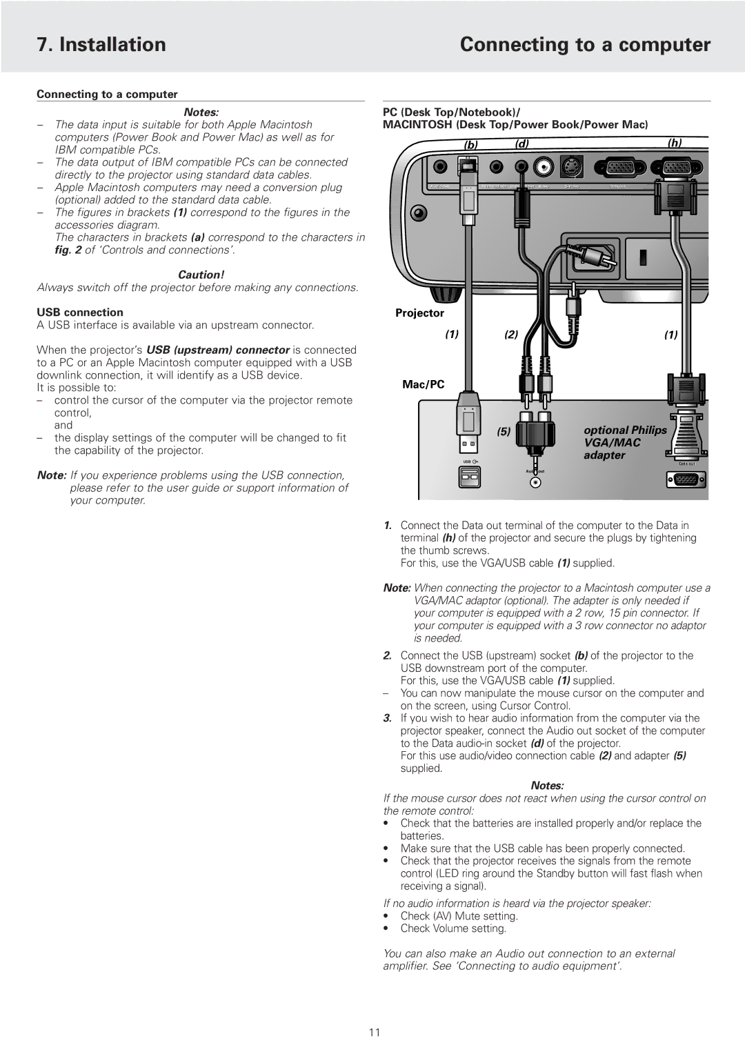 Philips cSmart Series manual Installation Connecting to a computer, Optional Philips, Adapter 