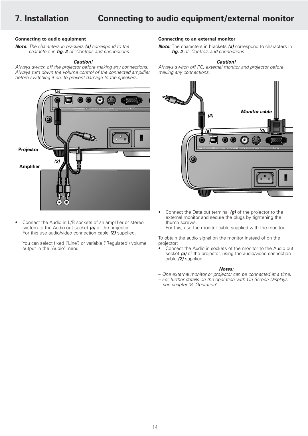 Philips cSmart Series manual Installation Connecting to audio equipment/external monitor, Amplifier, Monitor cable 