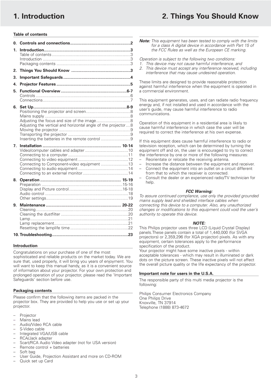 Philips cSmart Series manual Introduction Things You Should Know, FCC Warning 