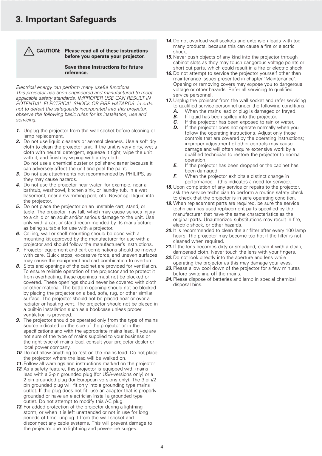 Philips cSmart Series manual Important Safeguards 