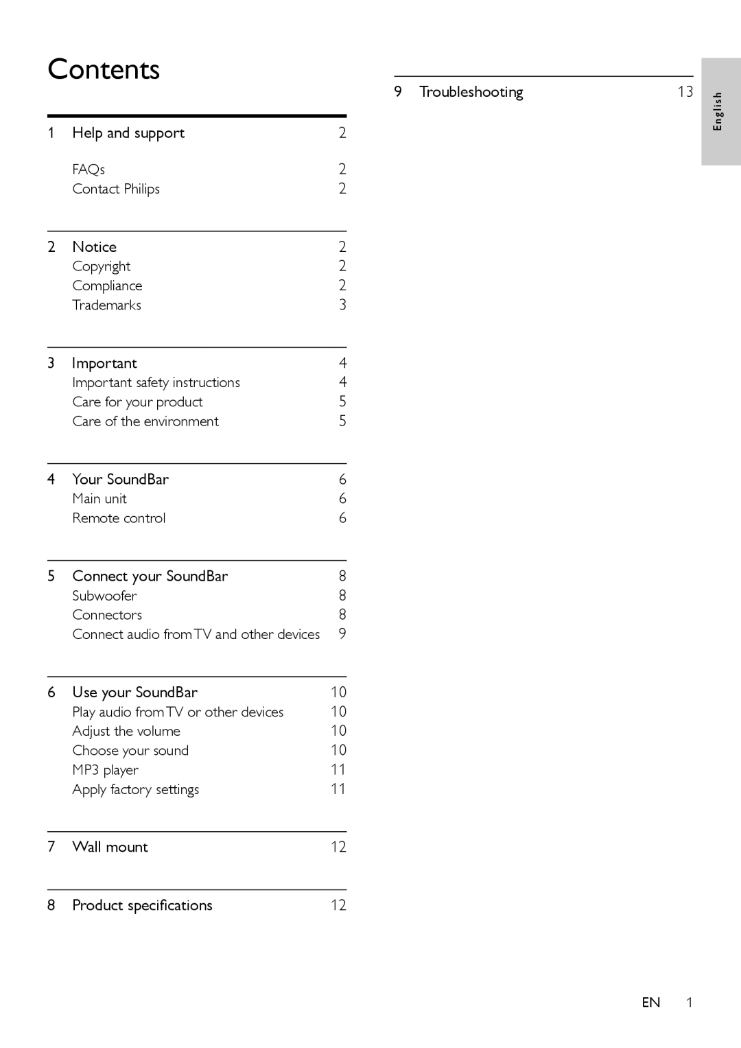 Philips CSS2123B/F7 user manual Contents 