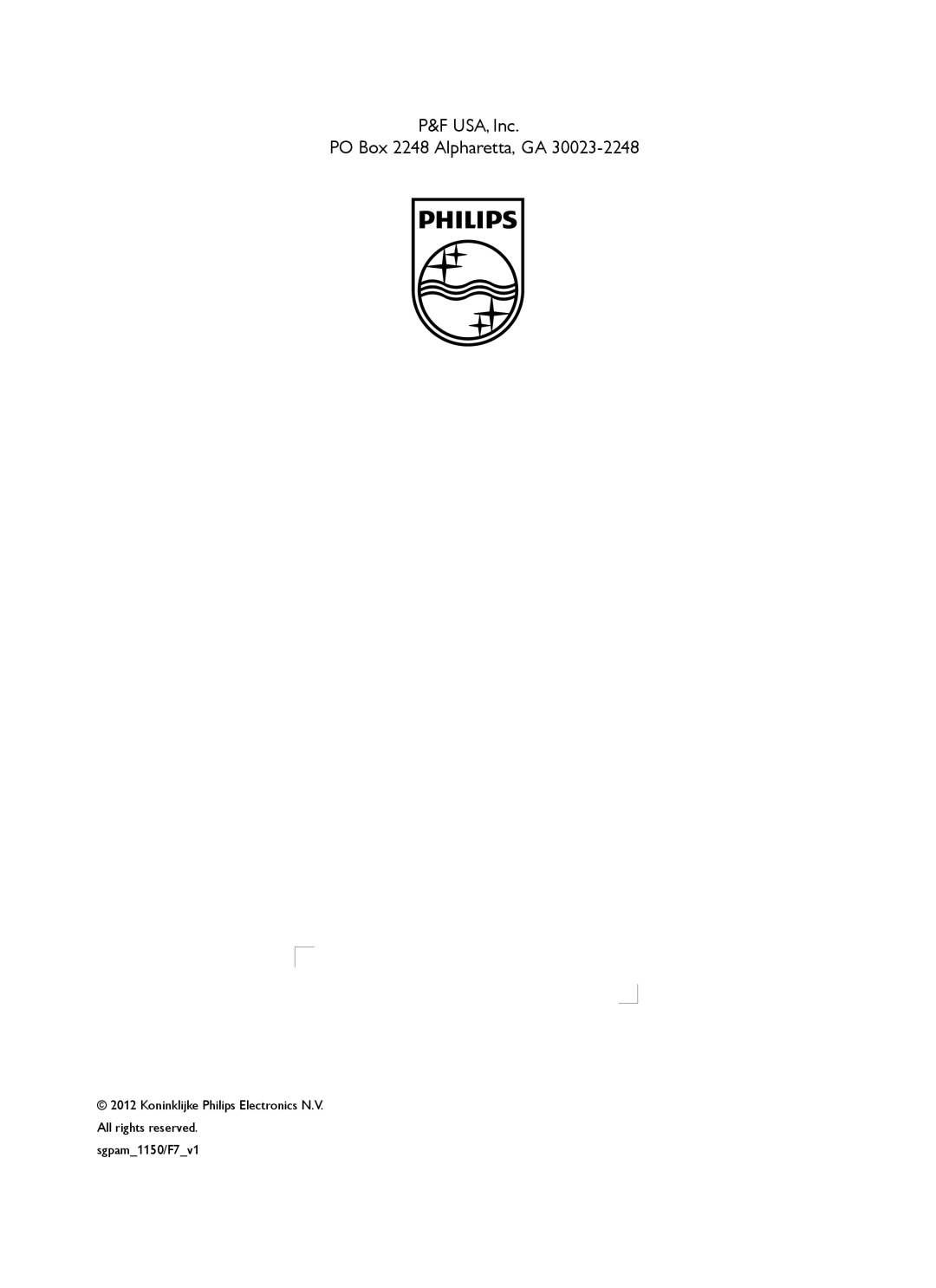 Philips CSS2123B/F7 user manual P&F USA, Inc PO Box 2248 Alpharetta, GA 