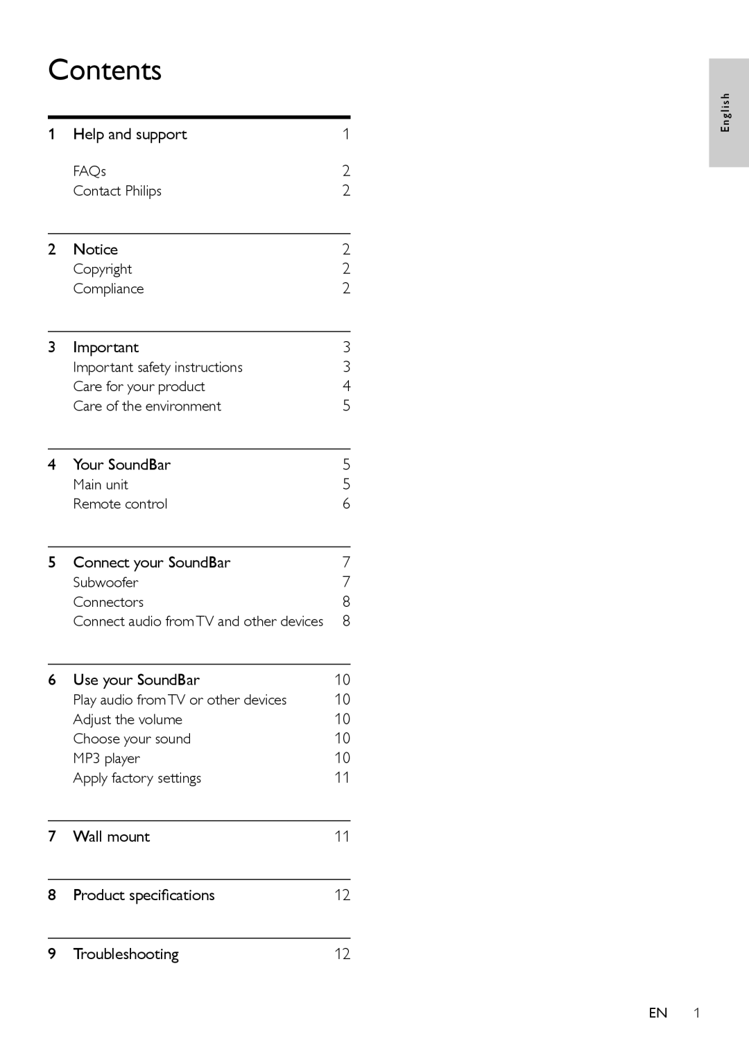 Philips CSS2123/F7 user manual Contents 