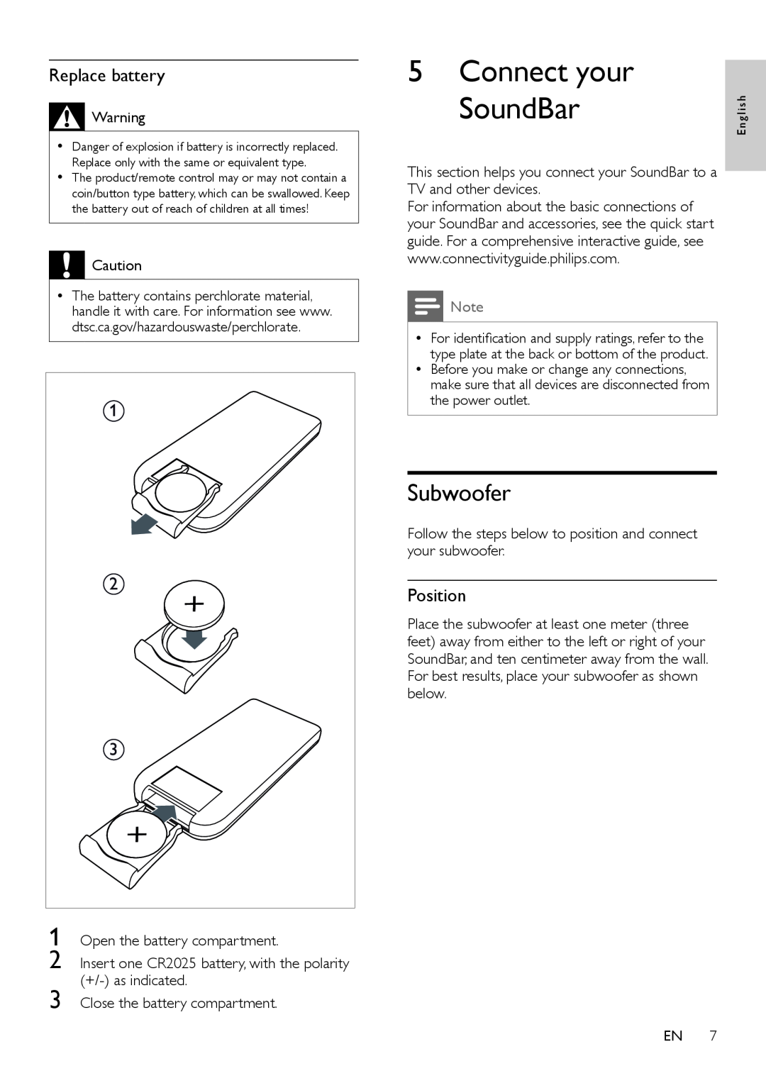 Philips CSS2123/F7 user manual Connect your, SoundBar, Subwoofer 