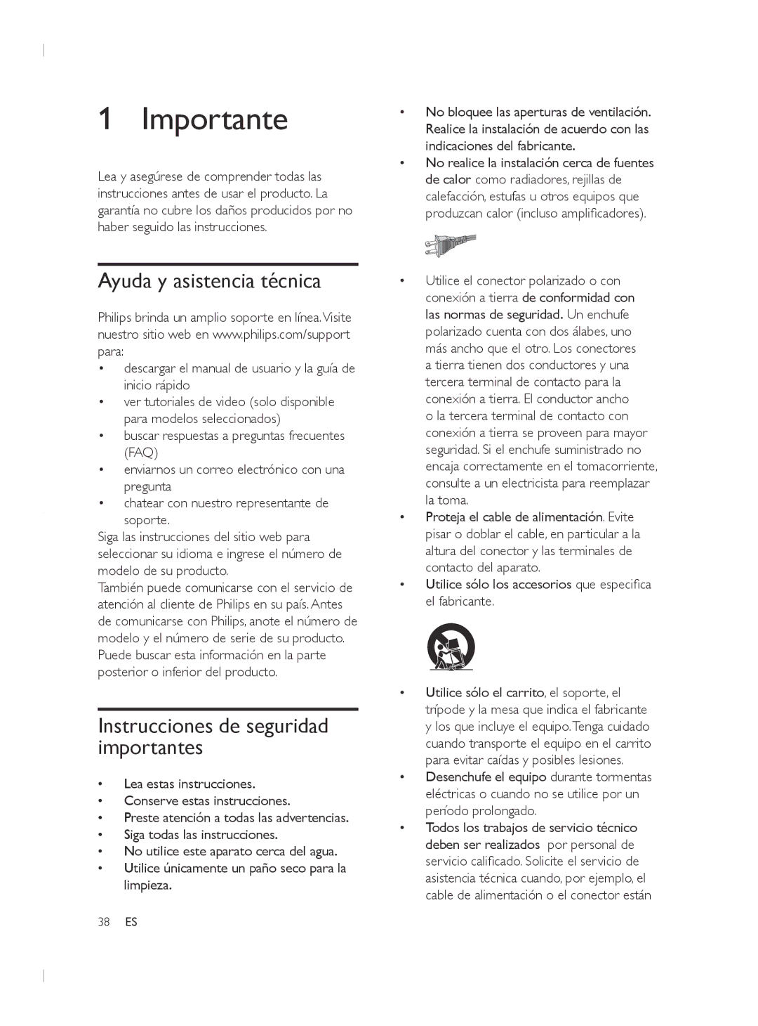 Philips CSS2133B user manual Importante, Ayuda y asistencia técnica, Instrucciones de seguridad importantes 