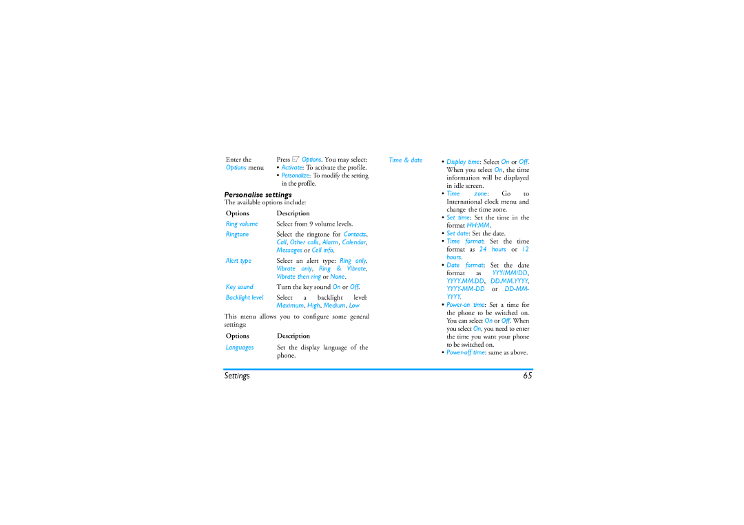 Philips CT9A9KBRN manual Personalise settings 