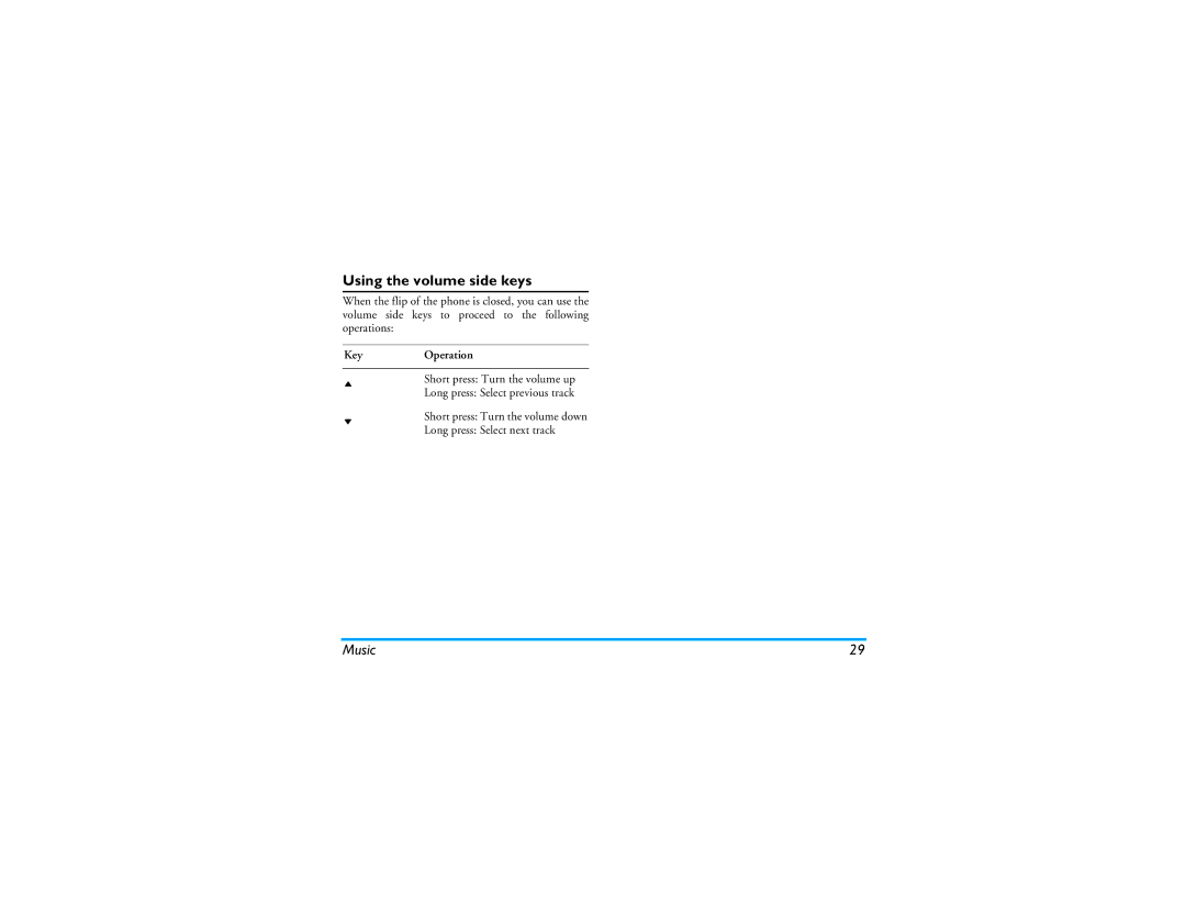 Philips CT9A9R manual Using the volume side keys, KeyOperation 