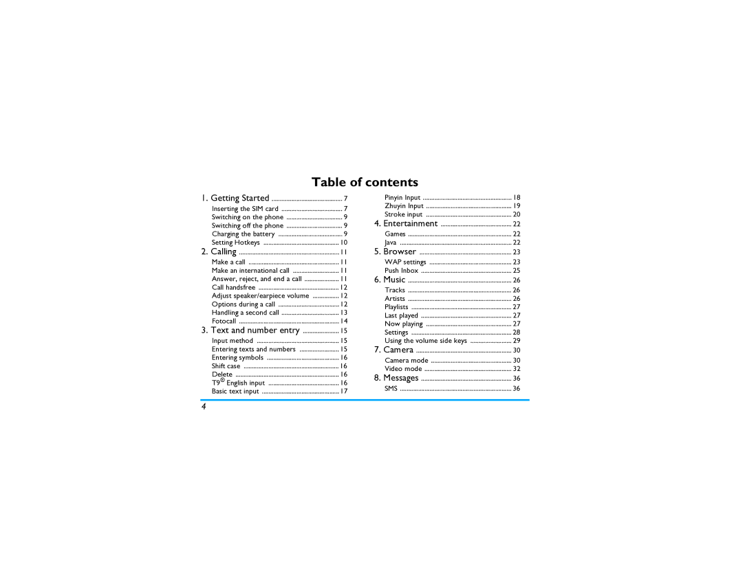 Philips CT9A9R manual Table of contents 