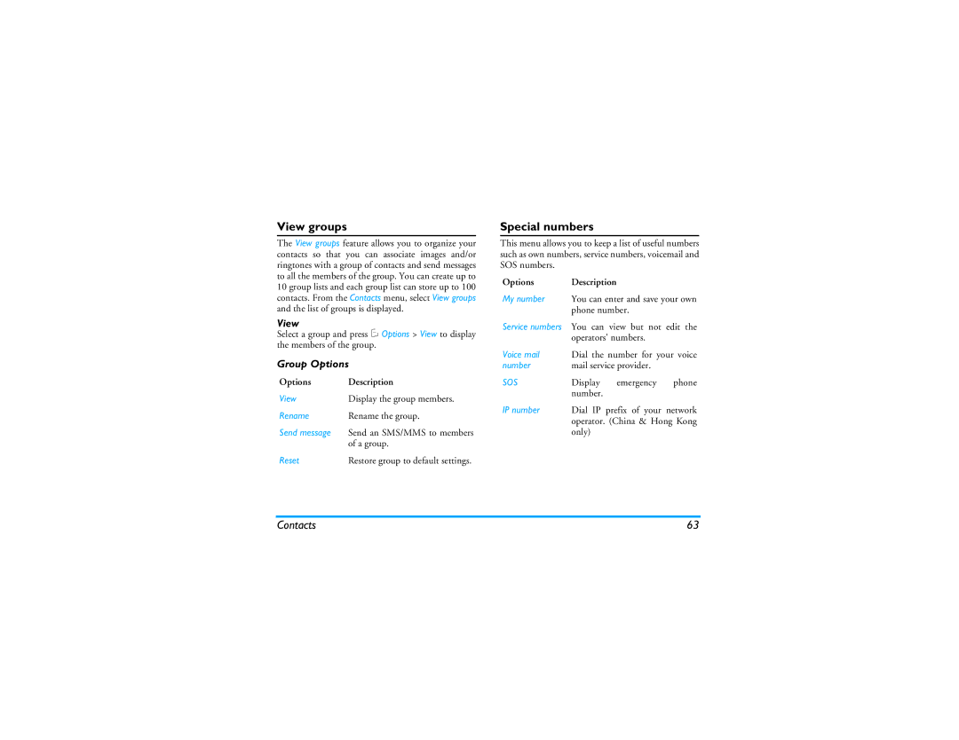 Philips CT9A9R manual View groups, Special numbers, Group Options 