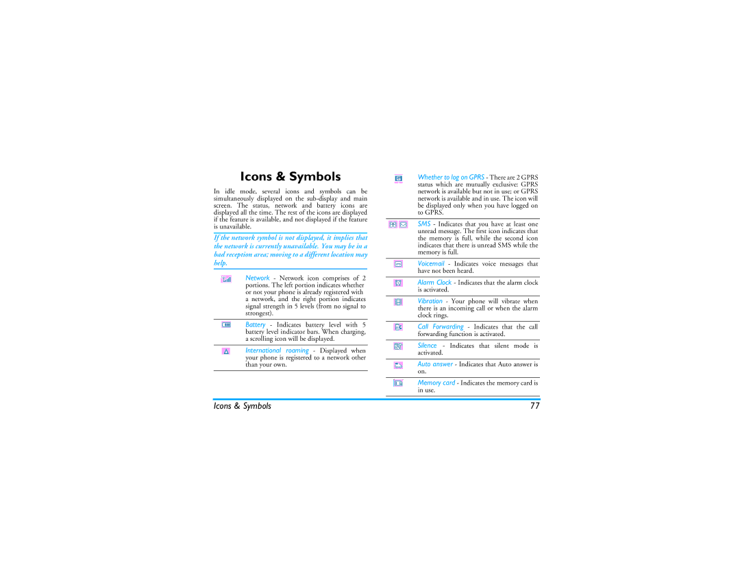 Philips CT9A9R manual Icons & Symbols 