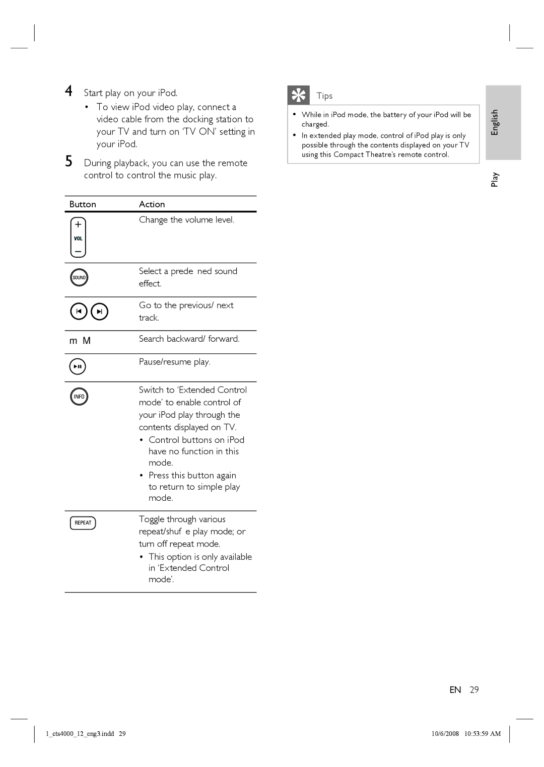 Philips CTS4000/05 manual Pause/resume play 