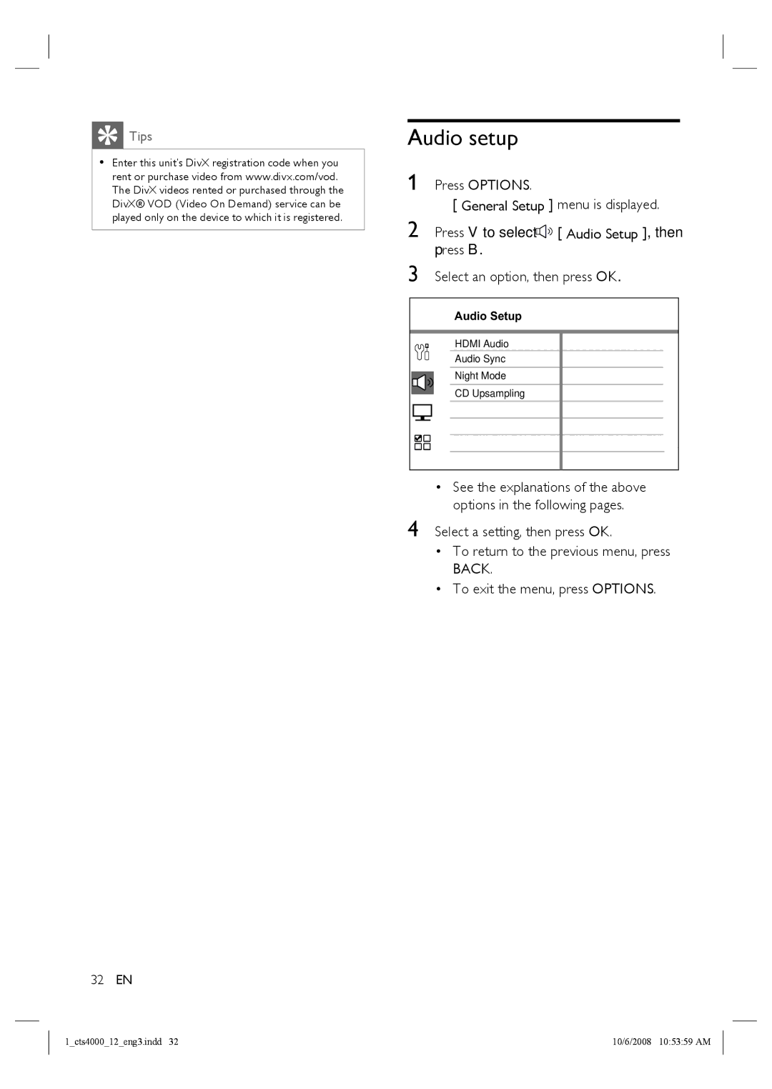 Philips CTS4000/05 manual Audio setup 