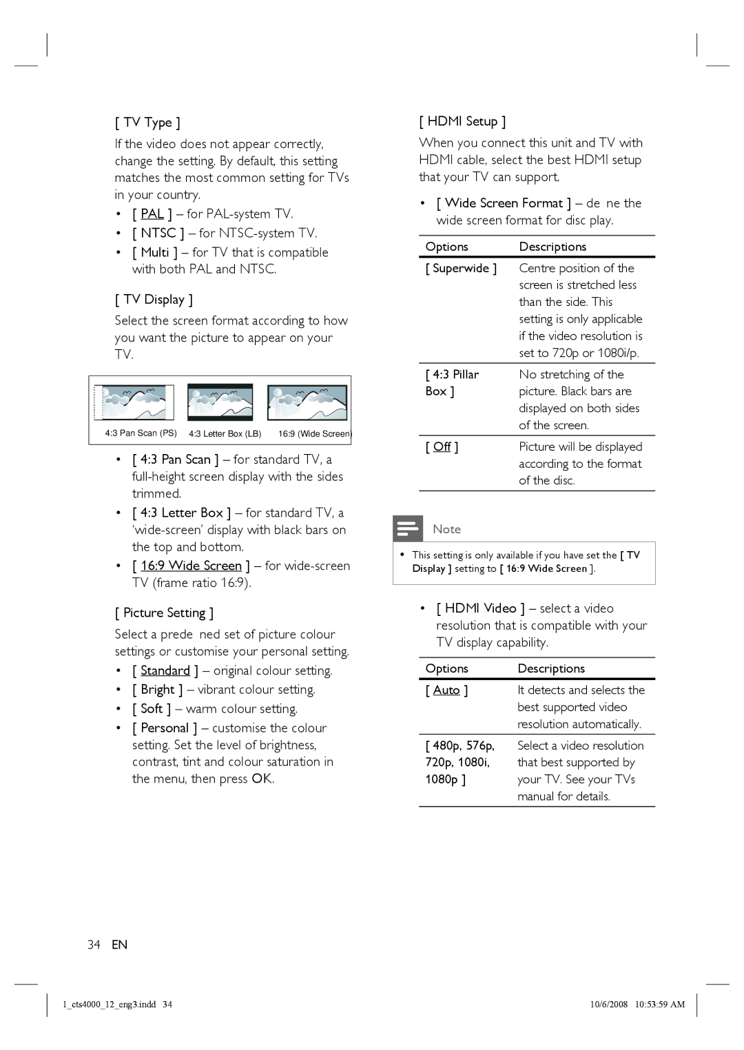 Philips CTS4000/05 manual Hdmi Setup 