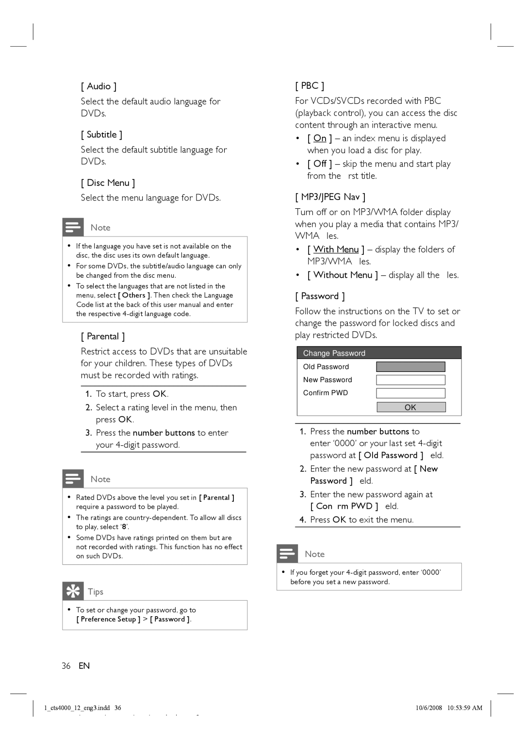 Philips CTS4000/05 manual Parental, Pbc 