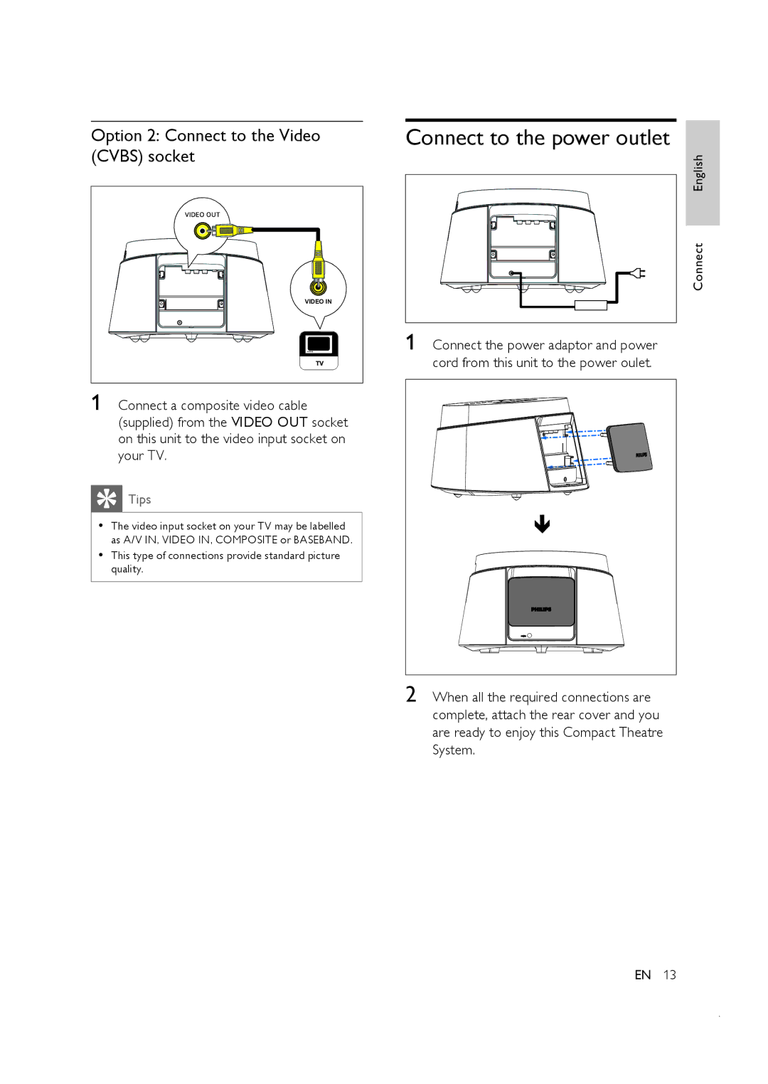 Philips CTS4000/55 manual Connect to the power outlet, Option 2 Connect to the Video Cvbs socket 