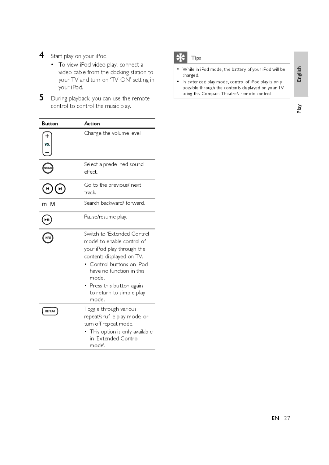 Philips CTS4000/55 manual Pause/resume play 