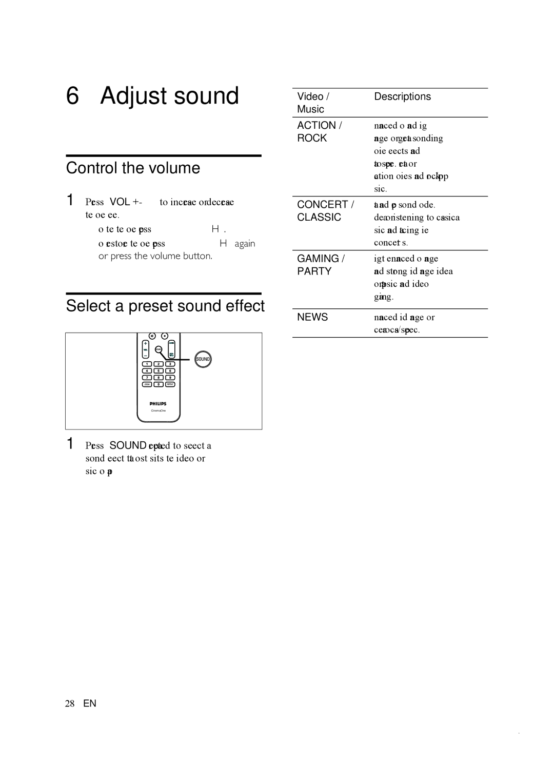 Philips CTS4000/55 manual Adjust sound, Control the volume, Select a preset sound effect 