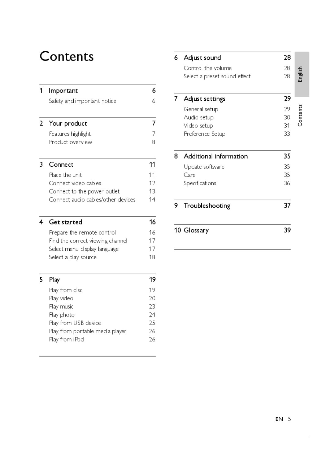 Philips CTS4000/55 manual Contents 