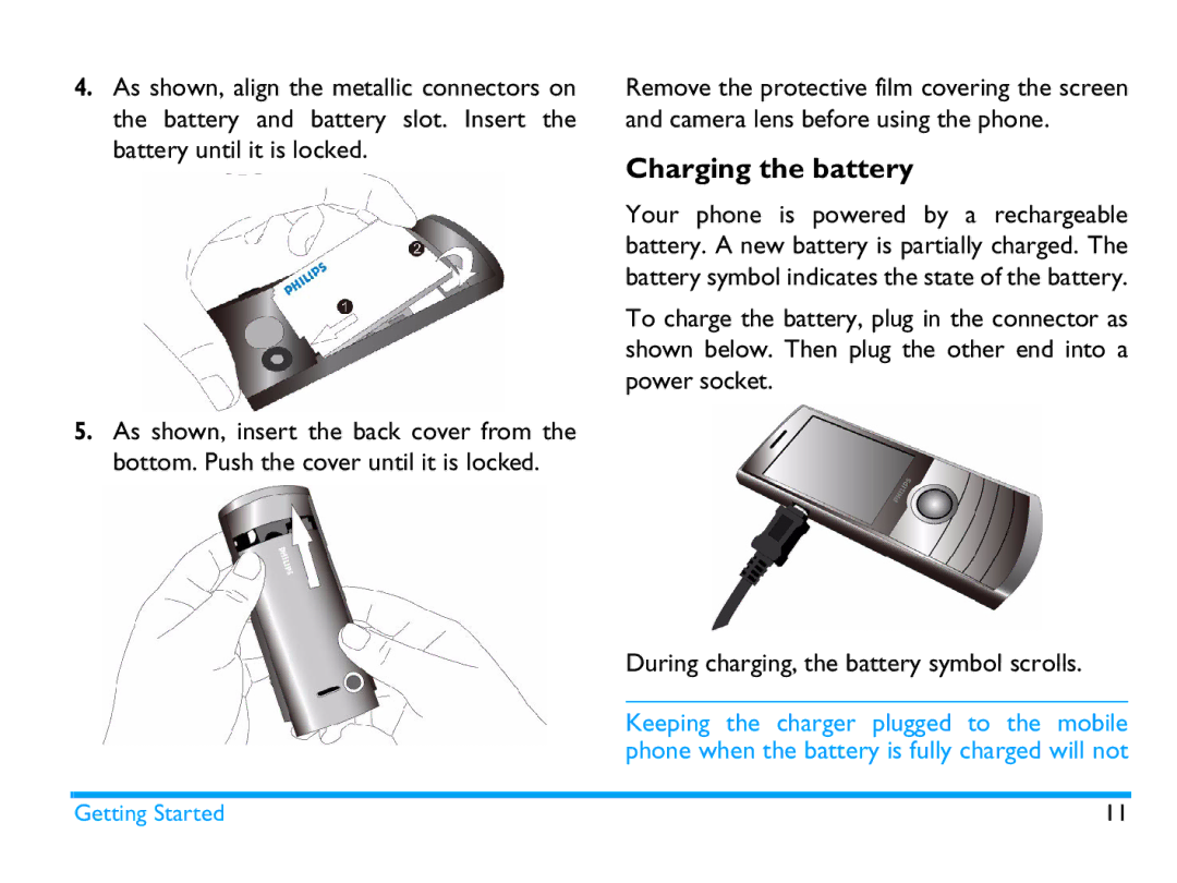 Philips CTX503WHT/00 manual Charging the battery 