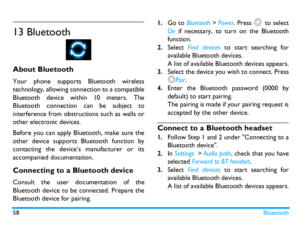 Philips CTX503WHT/00 manual About Bluetooth, Connecting to a Bluetooth device, Connect to a Bluetooth headset, Pair 