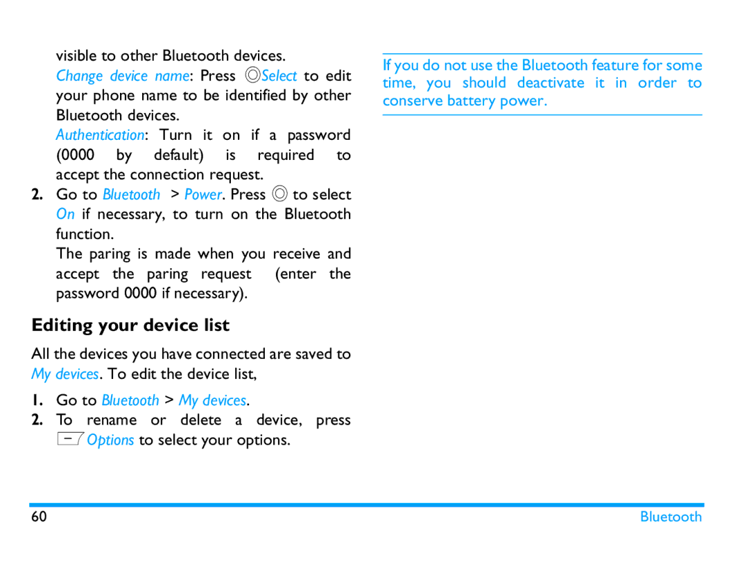 Philips CTX503WHT/00 manual Editing your device list, Visible to other Bluetooth devices, Go to Bluetooth My devices 